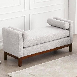 CuisinSmart 53.5'' End of Bench for Bedroom, Boucle Upholstered Entryway Bench Ottoman with 2 Throw Pillows, Modern Fabric Ottoman for Living Room - 1 of 4