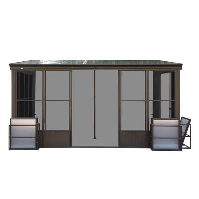 VisioGear Canopies and Gazebos, Patio Grill Canopy with with Detachable Windows, Gazebo Sun Room with 2 Doors, Brown, 167.68"*139.8"*100.32"