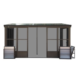 DOMETOUR 10x14FT All Season Sunroom, Outdoor Wall Mounted Solarium with Polycarbonate Windows & 2 Lockable Sliding Doors for Patio Deck - 1 of 4