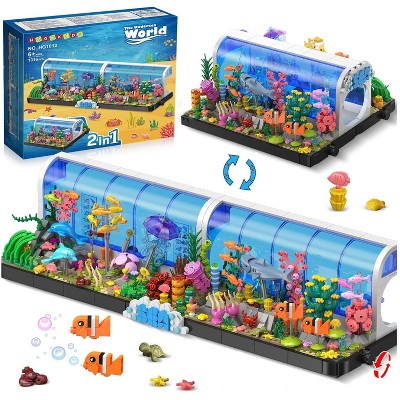 HogoKids Aquarium Building Sets, 2-in-1 Pivoting Oceanarium Animals Construction Building Toys for Kids Aged 6-12
