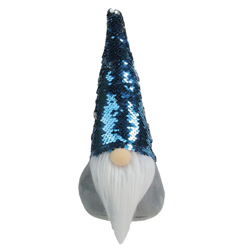 Northlight 13.5" Gray Standing Christmas Gnome Decoration with Blue Flip Sequin Hat, 1 of 8