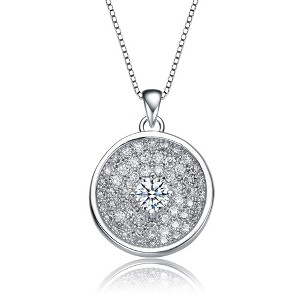 Elegant rhodium-plated nekclae featuring a round cubic zirconia pendant for a classy and timeless addition to any jewelry collection - 1 of 3