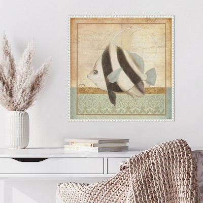 Vintage Nautical Fish Print on Beaded Canvas Frame