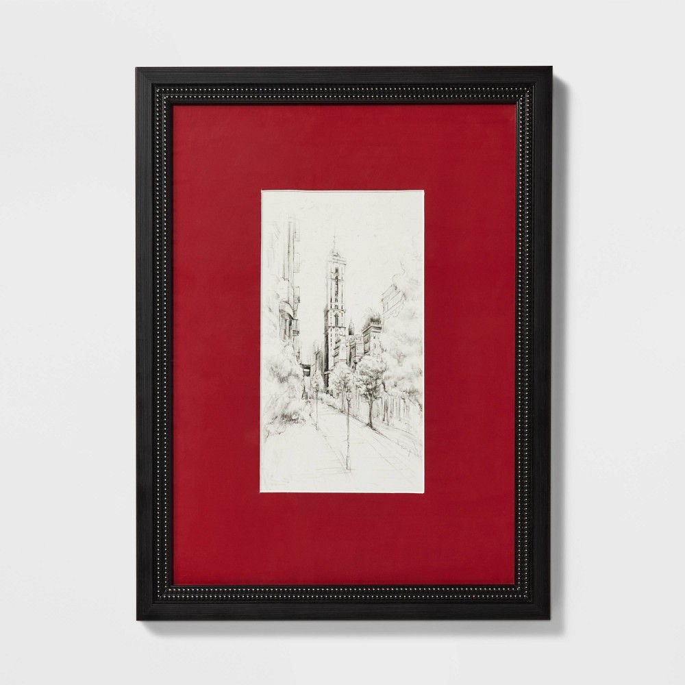 Photos - Wallpaper 18" x 24" Vintage City Sketch Framed Wall Art - Threshold™ designed with S