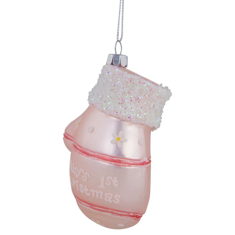 Northlight 4" Baby's 1st Christmas Pink Mitten Glass Ornament, 3 of 6