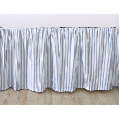 Blue and White Cotton Ruffled Queen Bed Skirt