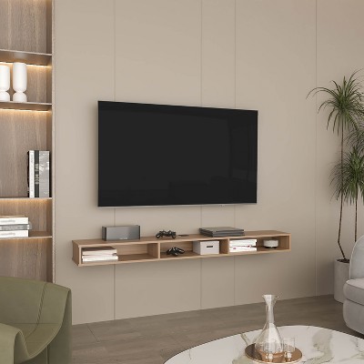Vynxaria 71" 3-Shelves Floating TV Stand,Wall Mounted,  Media Console Entertainment Center w/ cable management, for Living Room, Bedroom , Oak