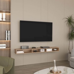Vynxaria 71" 3-Shelves Floating TV Stand,Wall Mounted,  Media Console Entertainment Center w/ cable management, for Living Room, Bedroom , Oak - 1 of 4