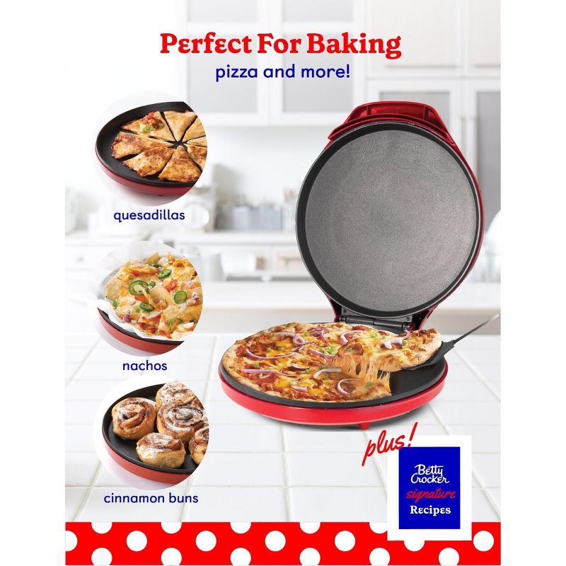 Betty Crocker Pizza Maker Plus, 12" Indoor Electric Grill, Nonstick Griddle Pan for Pizzas, Quesadillas, Tortillas, Nachos and more, Red, 3 of 14