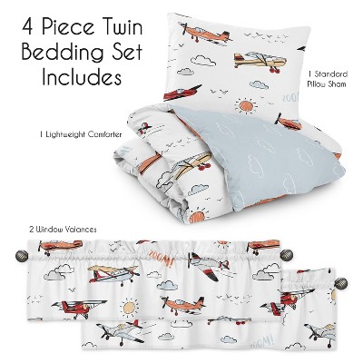 Blue and Red Airplane Twin Microfiber Bedding Set