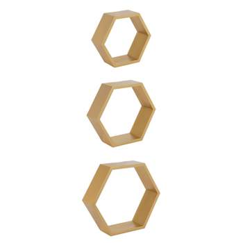 3pc Putnam Hexagon Wood Shelf Set Gold - Kate & Laurel All Things Decor