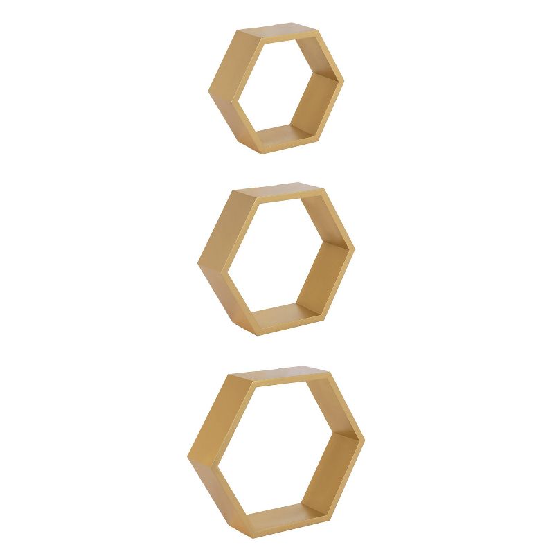 3pc Putnam Hexagon Wood Shelf Set Gold - Kate &#38; Laurel All Things Decor, 1 of 8