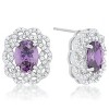 Slickblue Women’s Amethyst Oval Stud Earrings, Rhodium Plated, 7.5 Carat Purple Cubic Zirconia, Post Back - 2 of 3