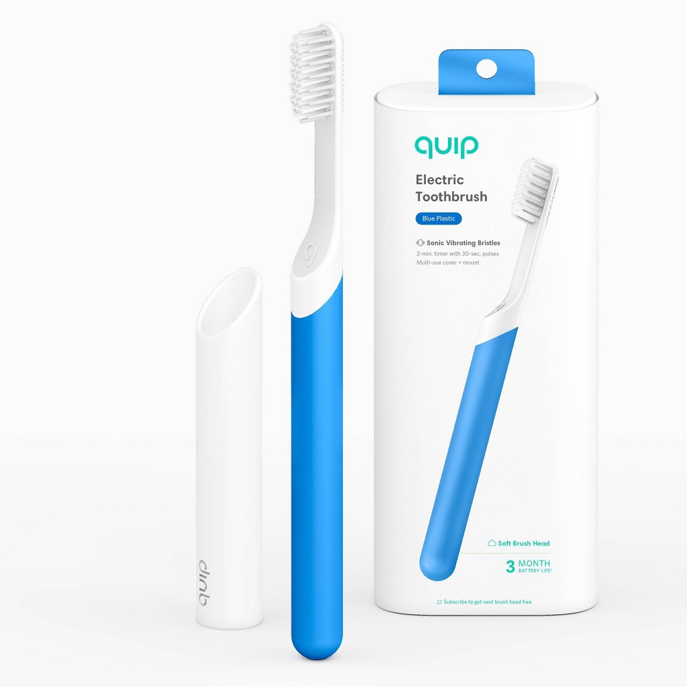 quip Plastic Electric Toothbrush Starter Kit - 2-Minute Timer + Travel Case - Blue