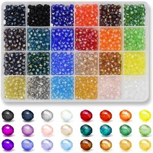 JDICTION 1200pcs 6mm Crystal Glass AB Beads (Faceted) - Spacer Beads for Jewelry Making, 24 Colors with Container Box - 1 of 4
