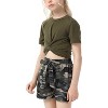 Girl's Summer 2 Piece Outfit Short Sleeve Twist Crop Top and Print Shorts Sets Cute Clothing Set 3-12Y - 2 of 4