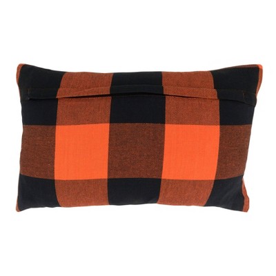 Orange and Black Buffalo Plaid Cotton Throw Pillow