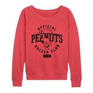 Women's - Peanuts - Peanuts Soccer Club Lightweight French Terry Wide Neck Long Sleeve Graphic Shirt - 1 of 4