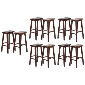 PJ Wood Classic Saddle Seat 29" Tall Kitchen Counter Stools for Homes, Dining Spaces, and Bars w/ Backless Seats & 4 Square Legs, Walnut (Set of 10) - 1 of 4