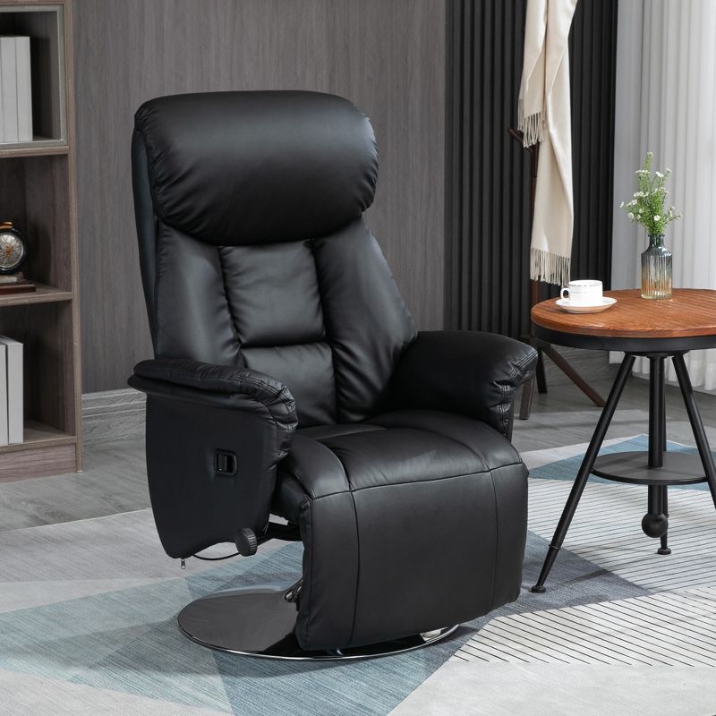 HOMCOM Manual Recliner Chair, Adjustable Swivel Recliner with Footrest, Padded Arms, PU Leather Upholstery and Steel Base for Living Room, 2 of 7