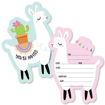 Big Dot of Happiness Whole Llama Fun - Shaped Fill-In Invites - Llama Fiesta Baby Shower or Birthday Party Invite Cards with Envelopes - Set of 12