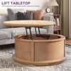 Round Rattan Drum Lift Top Coffee Table End Table Side Table for Living Room Storage Space Natural - 3 of 4