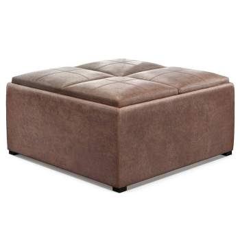 35" Franklin Square Coffee Table Storage Ottoman Linen Look Fabric - Wyndenhall