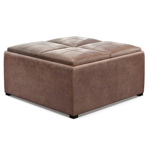35 Franklin Square Coffee Table, Square Brown Leather Ottoman With Storage