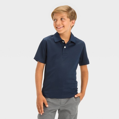 Boys Short Sleeve Performance Uniform Polo Shirt Cat Jack Navy Blue L Husky Target