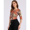 INSPIRE CHIC Women's Elbow Sleeves Boat Slim Fit Casual Stripe Animal Print Multi Floral Pattern T-Shirt - 2 of 4