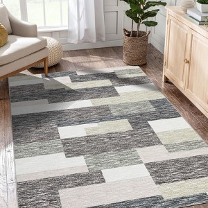Modern Area Rugs Geometric Living Room Rug Soft Checkered Rugs Non Slip Low Pile Washable Rugs for Bedroom - 1 of 4