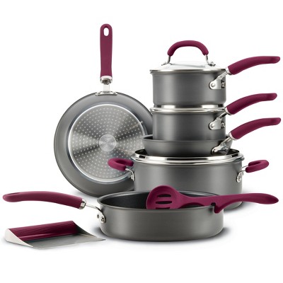 Rachael Ray Create Delicious 11pc Hard Anodized Nonstick Cookware Set Burgundy Handles - Thumbnail 3