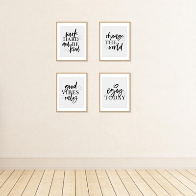 Black and White Linen Paper Motivational Quote Wall Art Set