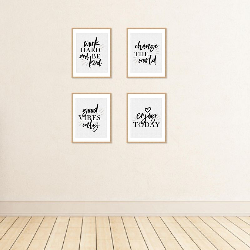 Big Dot of Happiness Work Hard and Be Kind - Unframed Inspirational Quotes Linen Paper Wall Art - Set of 4 - Artisms - 8 x 10 inches Black and White, 3 of 8