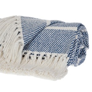 HomeRoots Blue Woven Cotton Striped Throw Blanket - 1 of 4
