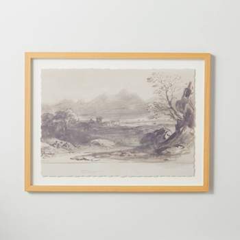 18"x24" River Landscape Sketch Framed Wall Art Black/White - Hearth & Hand™ with Magnolia