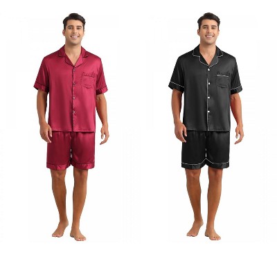 INSPIRE CHIC Men's 2 Pack Sleepwear Classic Soft Short Sleeve Satin Pajamas Set
