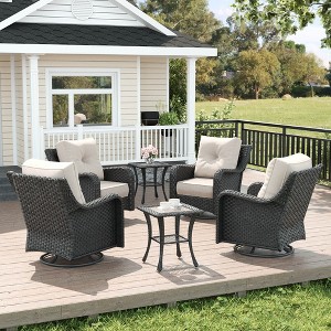 LayinSun Wicker Outdoor Furniture Set with 6-inch Comfy Cushions, High Back Patio Furniture Set with Swivel Rocking Chairs and Side Table - 1 of 4