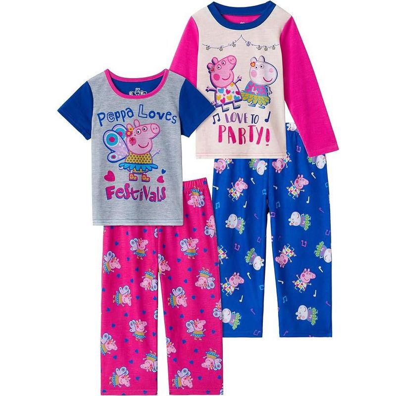 Peppa Pig Girls 4-Piece Sleepwear Sets Sleep Shirts and Bottoms for Kids, 1 of 2