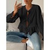 Women's Long Sleeve Tie Front Peplum Top Textured Lace-Up Ruffle Hem Casual Blouse - 3 of 4
