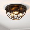 15.75" 3-Light Lyla Rustic Farmhouse Iron LED Flush Mount Wood Finished/Oil Rubbed Bronze - JONATHAN Y - 2 of 4