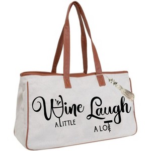Magid Canvas Wine Tote "WINE A LITTLE LAUGH A LOT" - 1 of 4