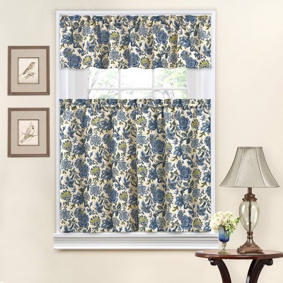 36"x56" Floral Curtain Tiers Set Blue - Traditions by Waverly