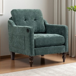 31.5" Chenille Ergonomic Sofa Chair with USB Port and Storage Pocket - 1 of 4