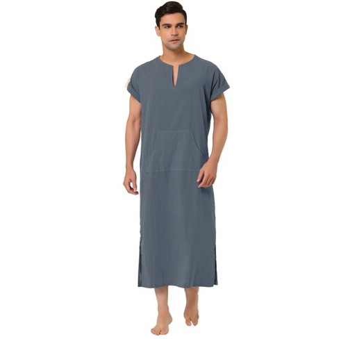 Lars Amadeus Men s Nightshirt Short Sleeves Cotton Sleep Shirt V neck Side Split Long Gown Gray Small Target