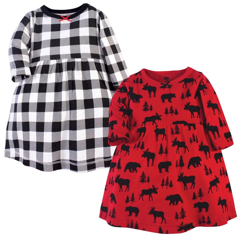 Hudson Baby Infant and Toddler Girl Cotton Long-Sleeve Dresses 2pk, Red Moose Bear, 1 of 4