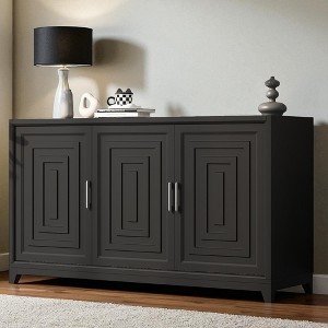 Modern 59" TV Stand for 65" TVs, Entertainment Center with 2 Cabinets & Adjustable Shelves, Media Console with Solid Wood Legs - 1 of 4