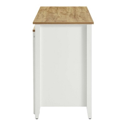 White and Natural Wood Grain Kitchen Island with Storage