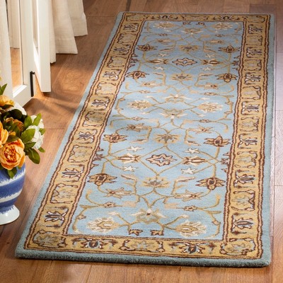 Blue and Gold Hand-Tufted Wool Runner Rug