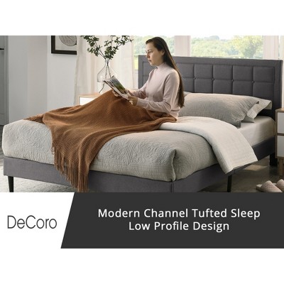 Mornington Queen Size Dark Grey Linen Upholstered Platform Bed Frame with Tufted Headboard